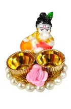 Metal Decoretive Pooja Thali, Multicolour Pack of 1