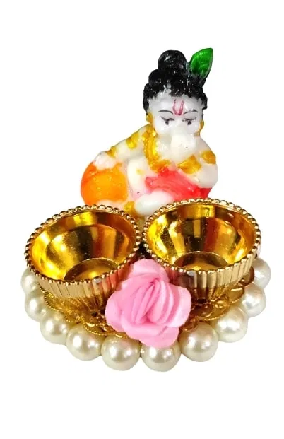 Metal Decoretive Pooja Thali, Multicolour Pack of 1