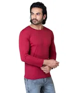 Cotton Blend Round Neck T-shirt for Men, Red 