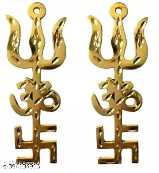 Swastik Om Trishul Trishakti Yantra, Pack of 2 (Yellow, 1)