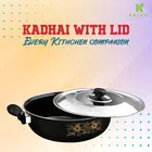 Cast Iron Kadai with Lid (Black & Silver, 28 cm)