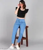 Cotton Blend Jeans for Women, Light Blue 
