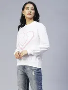 Women's Heart Printed Peasant Sleeves Sweatshirt 