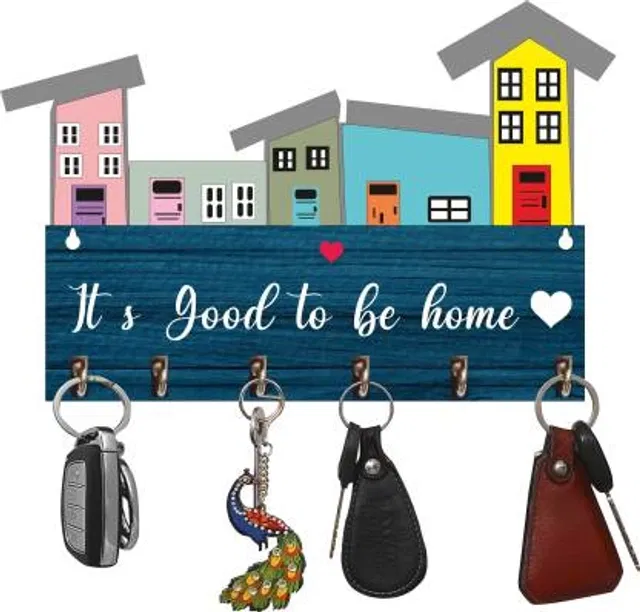 Wood Key Holder (6 Hooks, Multicolor)