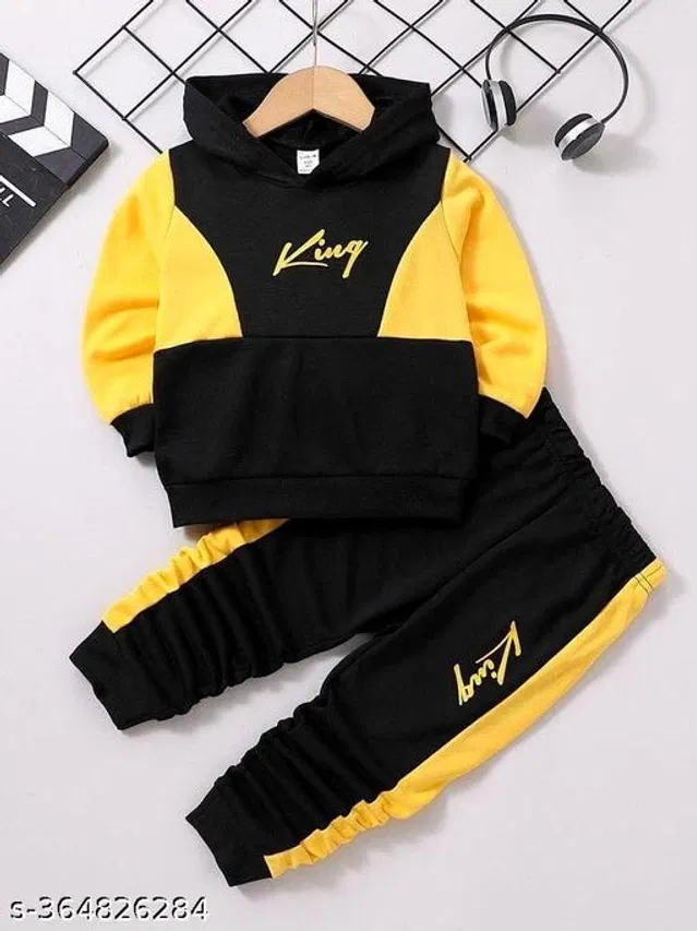 Hosiery Cotton Clothing Set for Boys (Yellow & Black, 12-18 Months)