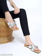 Shoetopia Solid Flat Sandals - Silver 