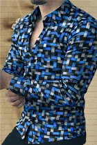 Lycra Geometric Print Shirt for Men, Blue 