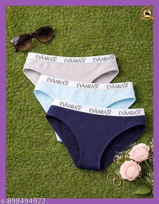 Evaara 100% Cotton Hipster Briefs for Women, Pack of 3 (Navy Blue, 70cm)