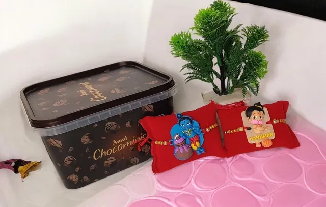 Synthetic 2 Pcs Rakhi with Chocolate (Multicolor, Set of 1)