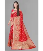 Litchi Silk Woven Design Saree for Women, Red 