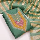 Vichitra Silk Embroidered Unstitched Suit Fabric, Green