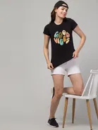 Cotton Blend Printed T-shirt for Women, Black 