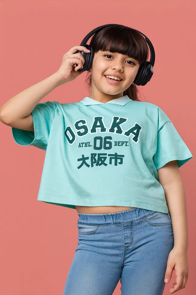 Cotton Printed Tops/Tunics for Girls (Sky Blue, 26)