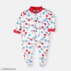 Cotton Rompers for Kids (Red & White, 0-3 Months)