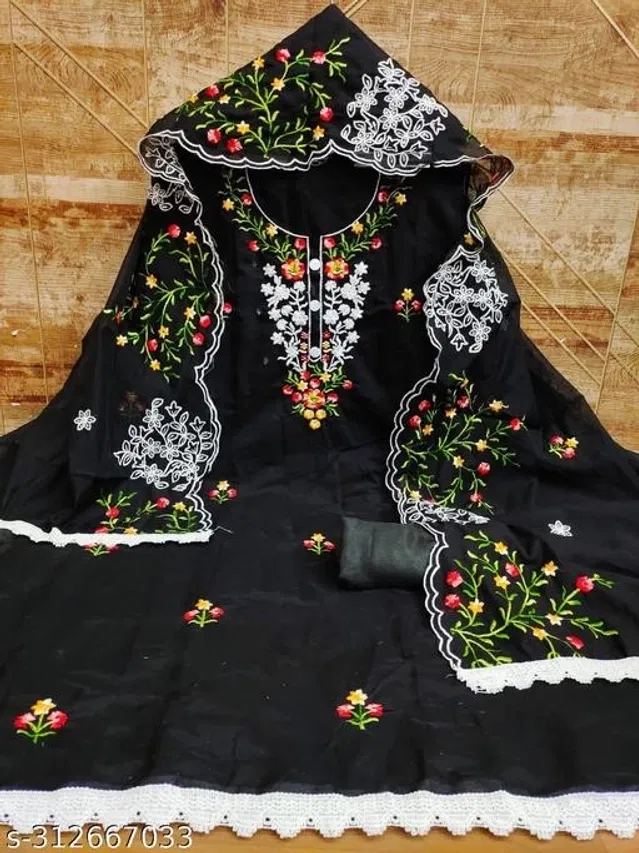 Embroidered Unstitched Suit for Women (Black, 2.25 m)