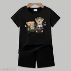 Cotton Blend Printed Clothing Set for Boys, Black 
