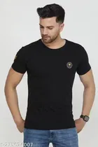 Solid Cotton Blend T-Shirts for Men, Black 