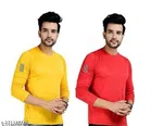 Round Neck Solid T-Shirt for Men (Yellow & Red, S) (Pack of 2)