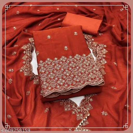 Printed Patiala Suit for Women (Orange, 5.85 meter (S)) (Orange, 7.05 meter (4XL)