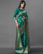 Silk Woven Design Saree for Women, Teal 