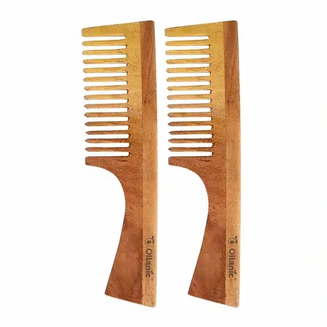 Herbal Handmade Neem Wooden Comb (Pack of 2, 7.5 inches)