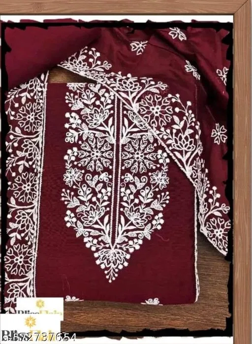 Embroidered Botanical Patiala Suits for Women (Maroon, Un Stitched)