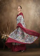 Art Silk Printed Saree for Women, Red 