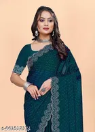 Georgette Solid Saree For Women, Green