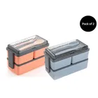 Premium Quality Plastic Lunch Box 1400ml (Pack of 2, Orange & Grey)