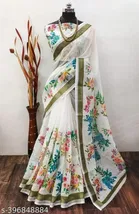 Cotton Linen Printed Saree for Women 