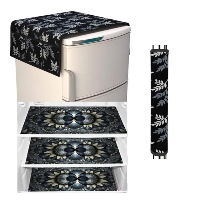 PVC Fridge Top Cover with 6 Utility Pockets & Handle Cover with 3 Pcs Shelf Mats (Multicolor, Set of 1)