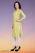 Polycotton Printed Kurti for Women, Green 