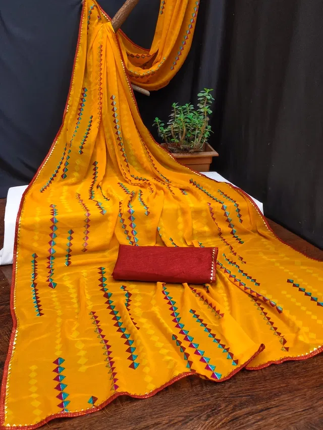 Georgette Printed Saree for Women (Mustard, 6.3 m)