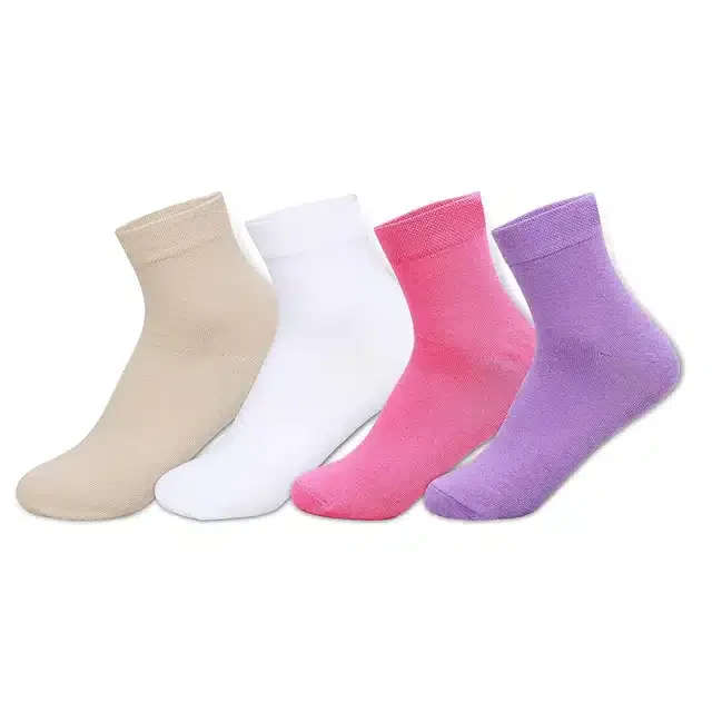 Cotton Ankle Length Socks for Women & Girls (Multicolor, Set of 4)