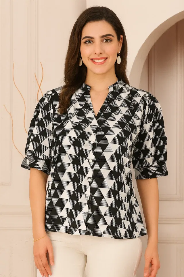 Women's Casual Wear Regular sleeve Geometric Print Top, XL