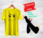 Round Neck Printed T-Shirt with Arm Sleeves for Men (Yellow & Black, S) (Set of 2)