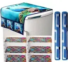 PVC Fridge Top Cover with 6 Utility Pockets & Handle Cover with 3 Pcs Shelf Mats (Multicolor, Set of 1)