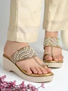 Shoetopia Brown Embellished Wedge Sandals 