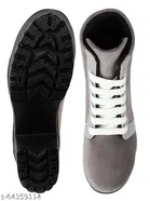 Shoetopia Solid Suede Block Boots Grey 