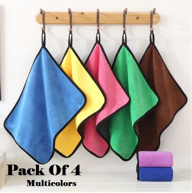Microfiber Thick Lint & Streak-Free Multipurpose Cleaning Clothes (Multicolor, Pack of 4)