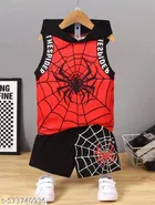 Hosiery Cotton Printed Clothing Set for Kids, Red & Black 