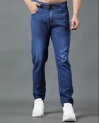 Cotton Blend Slim Fit Jogger Jeans for Men (Blue, 34)