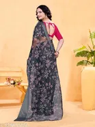 Linen Zari Checks Bandhani Printed Organza Saree for Women 