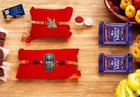 Metal 2 Pcs Rakhi with Greeting card, Roli & 2 Pcs Chocolate 