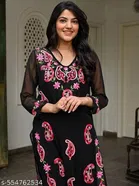 Georgette Embroidered Kurta & Paint Set For Womens, Black 