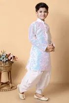Dupion Silk Embellished Kurta with Dhoti for Boys, White 