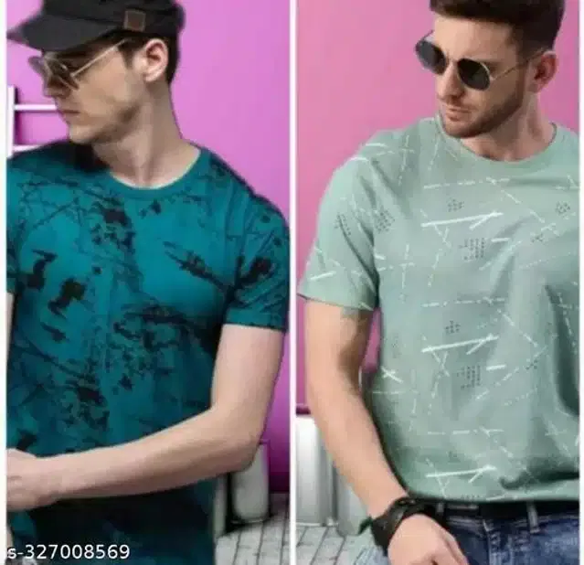 Half Sleeves T-Shirt for Men (Teal & Sea Green, L) (Pack of 2)