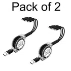 Fast Charging 3 in 1 USB Cable (Black, Pack of 2)