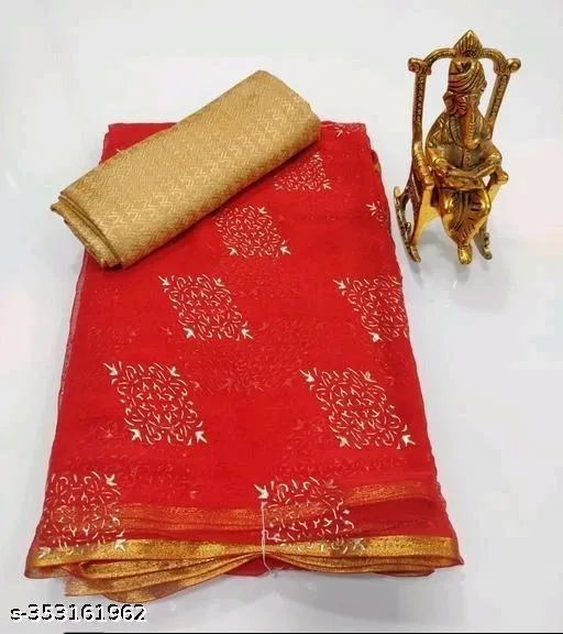 Chiffon Printed Saree for Women (Red, 6.1 m)