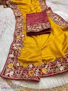 Chinnon Saree for Women, Yellow 